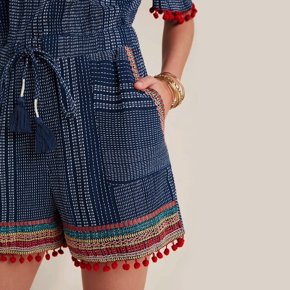 HTF Anthropologie Lacey Pommed Off-The-Shoulder Romper - Picture 3 of 5